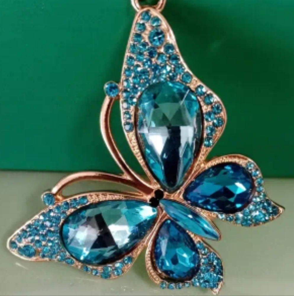 BUTTERFLY TEAL BLUE/GOLD PURSE CHARM / KEY FOB 4 IN